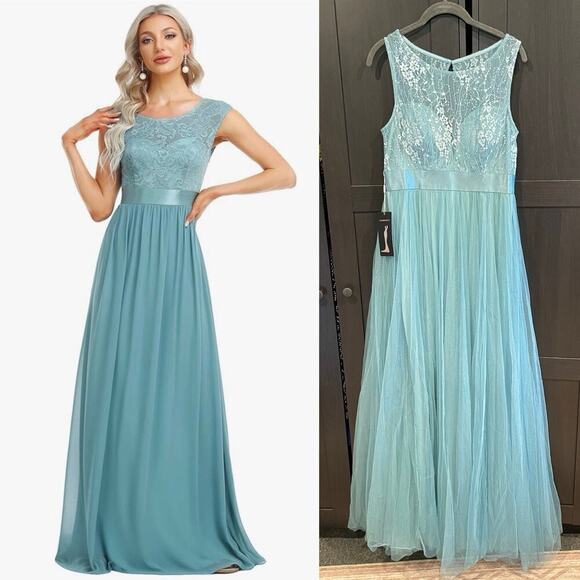 NWT Ever Pretty Dress Gown Light Blue Women’s 8 Large Wedding Dance Gala Event - Picture 1 of 6